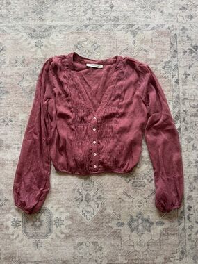 Abercrombie & Fitch Burgundy Textured Button-Front Blouse XS
